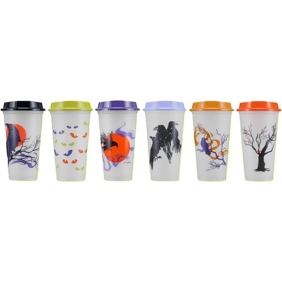Starbucks Fall 2022 Reusable Plastic‎ Hot Cups with Lids Glow in the Dark - Picture 1 of 7